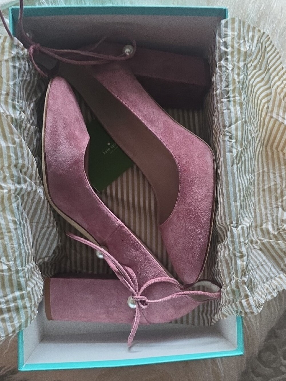 Kate Spade Gean Rose Kid Suede Ankle-Tie Ballet Heels